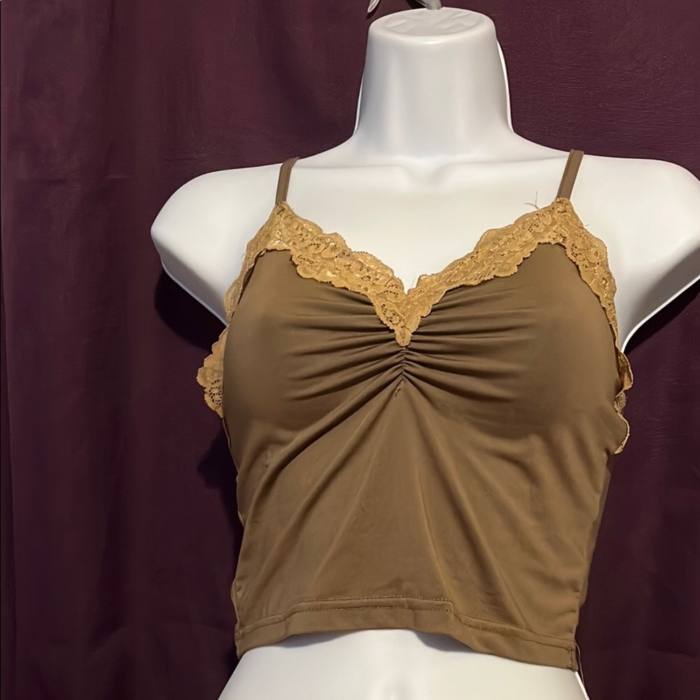 Brown Lace Trim Tank Top